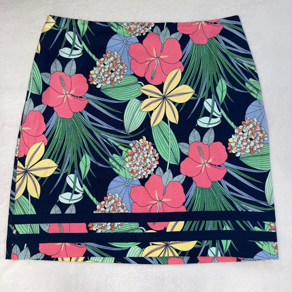 Talbots Womens Navy Blue Tropical Hibiscus Floral A-Line Mini Skirt Size 10 - Picture 1 of 7